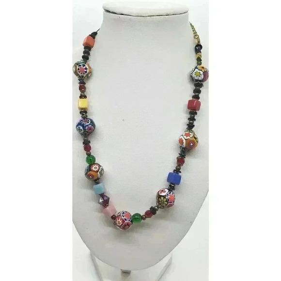 Vintage Murano Italy Millefiori Glass Bead Art Glass Necklace Venetian Restrung - Picture 8 of 9